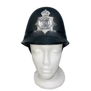 British Black Police Officer Hard Hat Silver Costume Theatre Dress Up Halloween